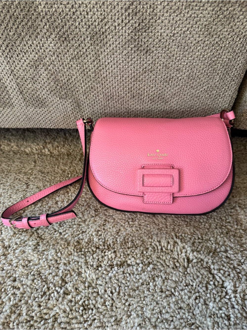 kate spade Pink Pebbled Leather Crossbody with Buckle Detail